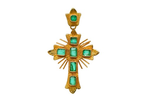 18k yellow gold emerald cross - 18k,